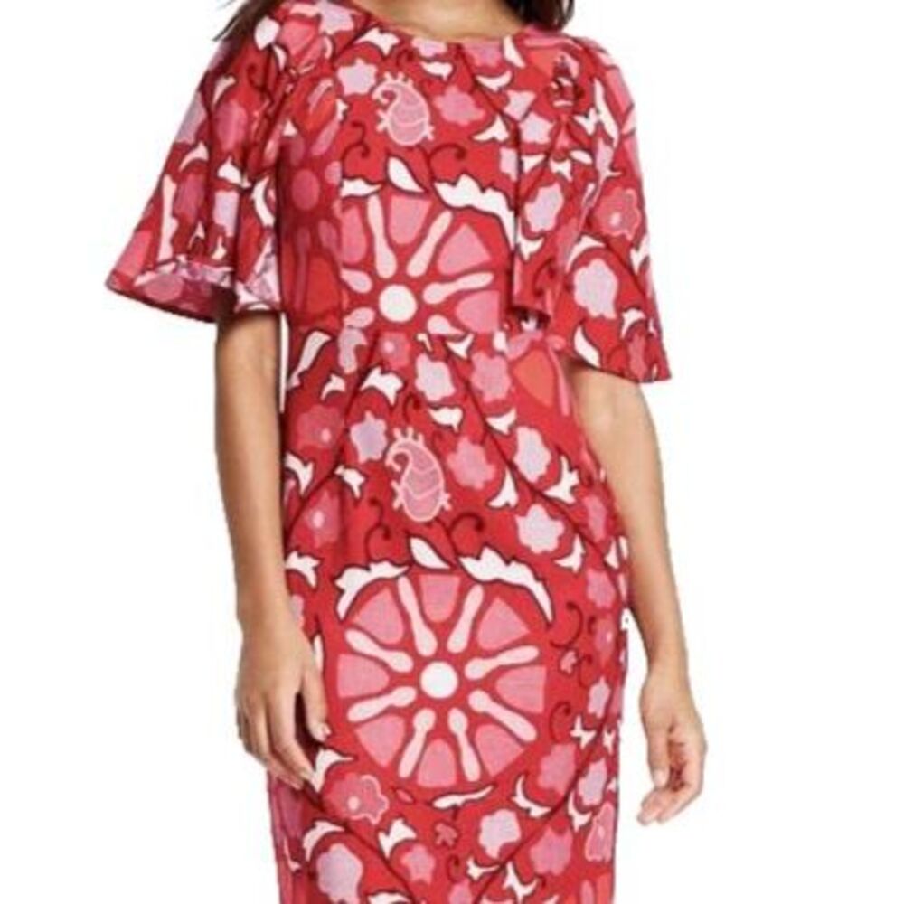 Rhode Target Floral Midi Dress Sz 2 Zinnia Print Bell Sleeve Boho Wedding Guest